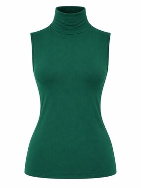 New Aleeza Paris Sleeveless Turtleneck Top in Dark Green XS